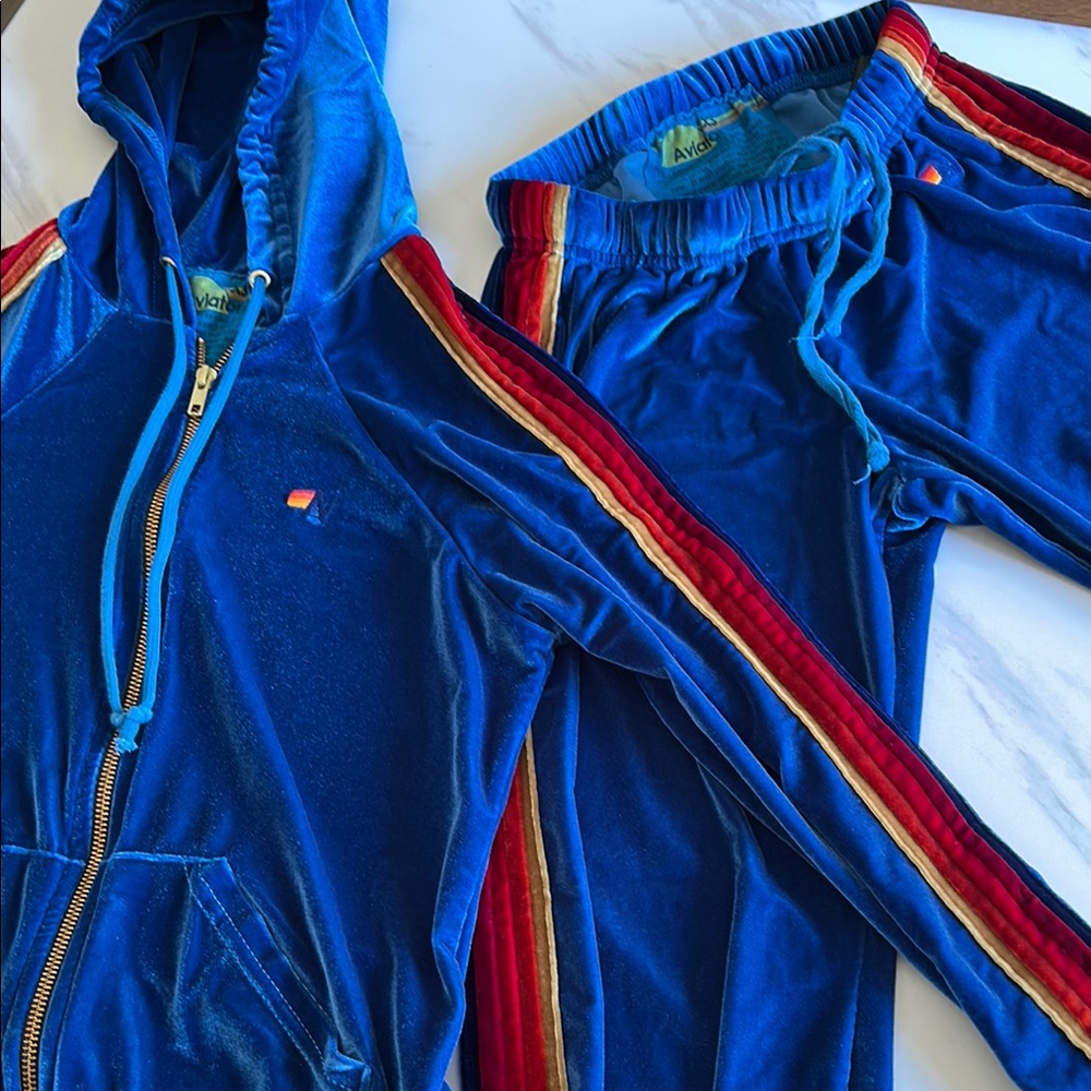 Aviator Nation Royal Blue Velour Set with Stripes